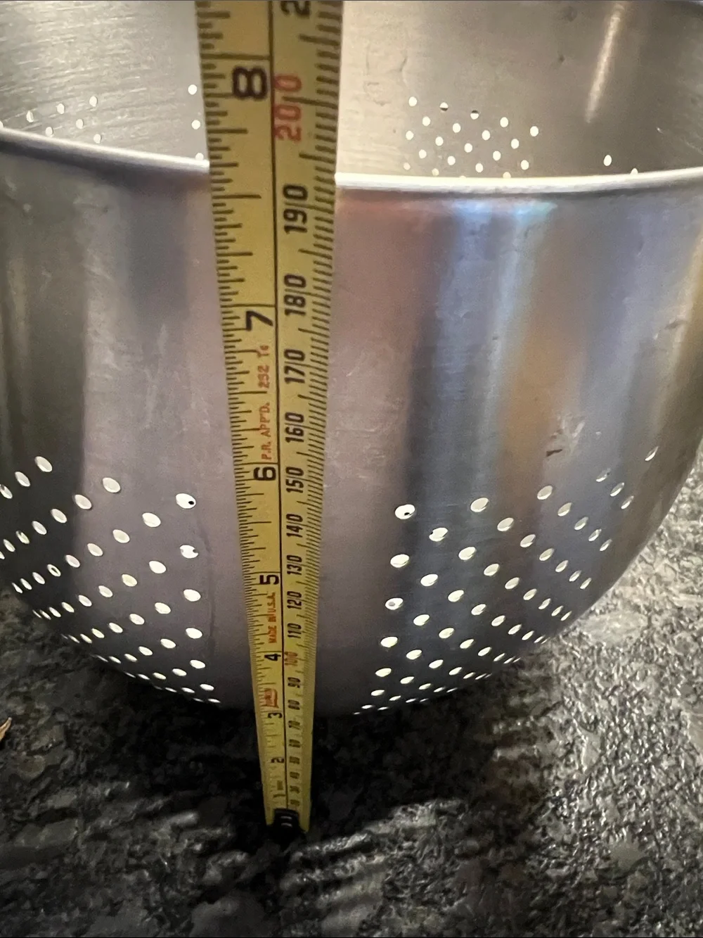 Stainless Steel Colander with Side Handles - Silver. Tall instead of wide.
